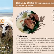 Lomo de Lechazo con crema de espárragos de Tudela espinacas y piñones